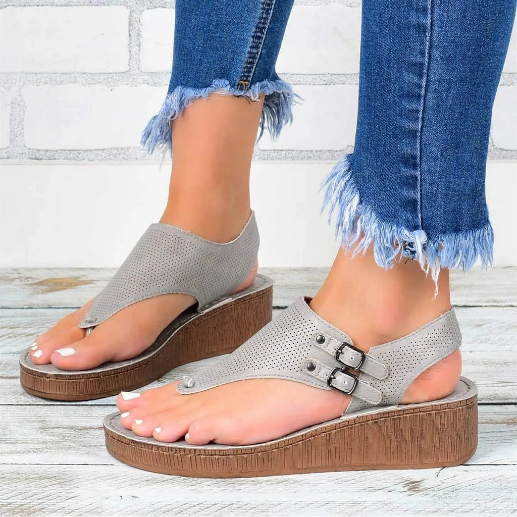 Cathalem Sandals for Women Summer Dressy, Platform Wedge Sandals for Women Comfortable Soft Flip Flops Flat Sandals with Ankle Strap