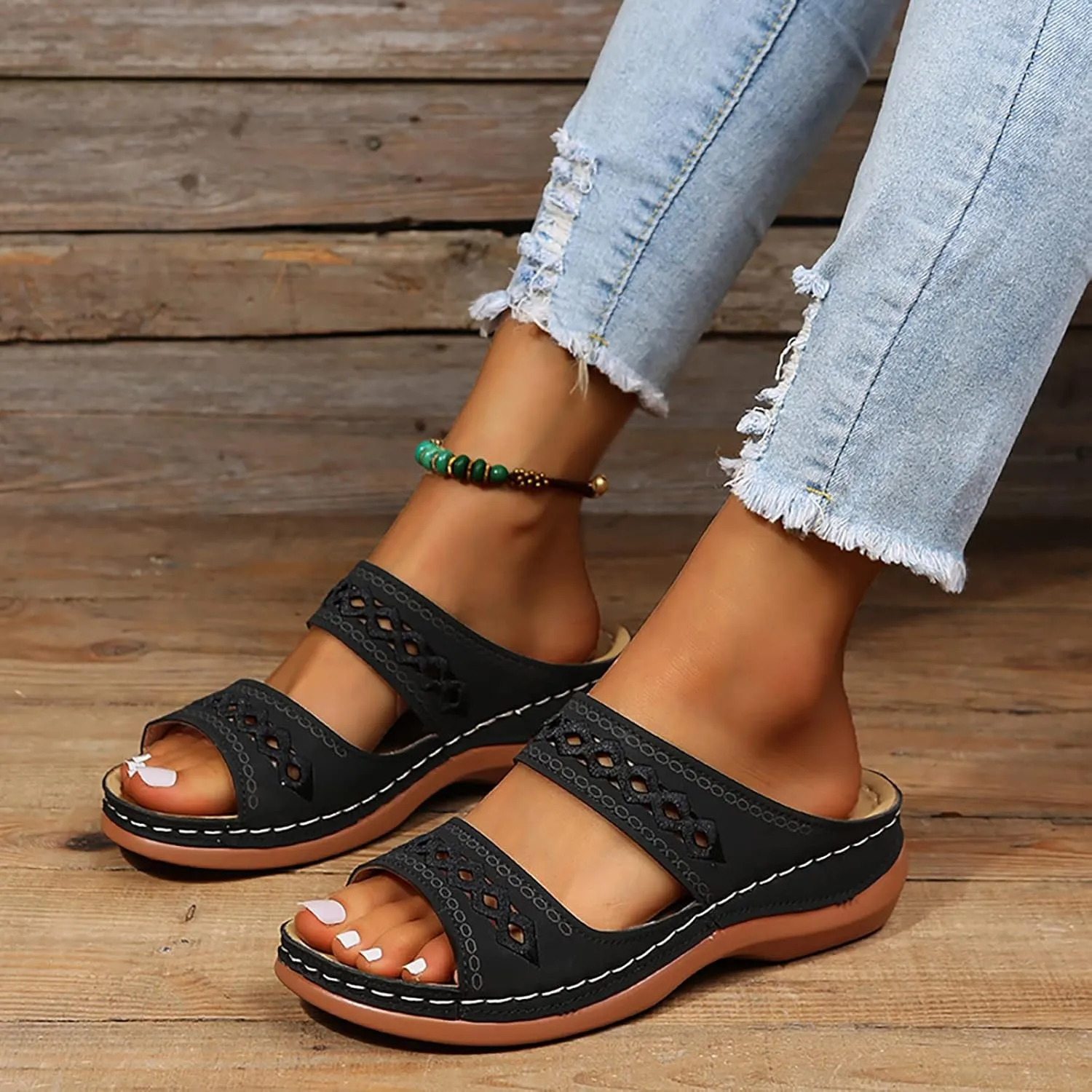 Cathalem Sandals Women Comfortable, Orthopedic Wedge Sandals for Women Comfortable Walking Sandals with Arch Support