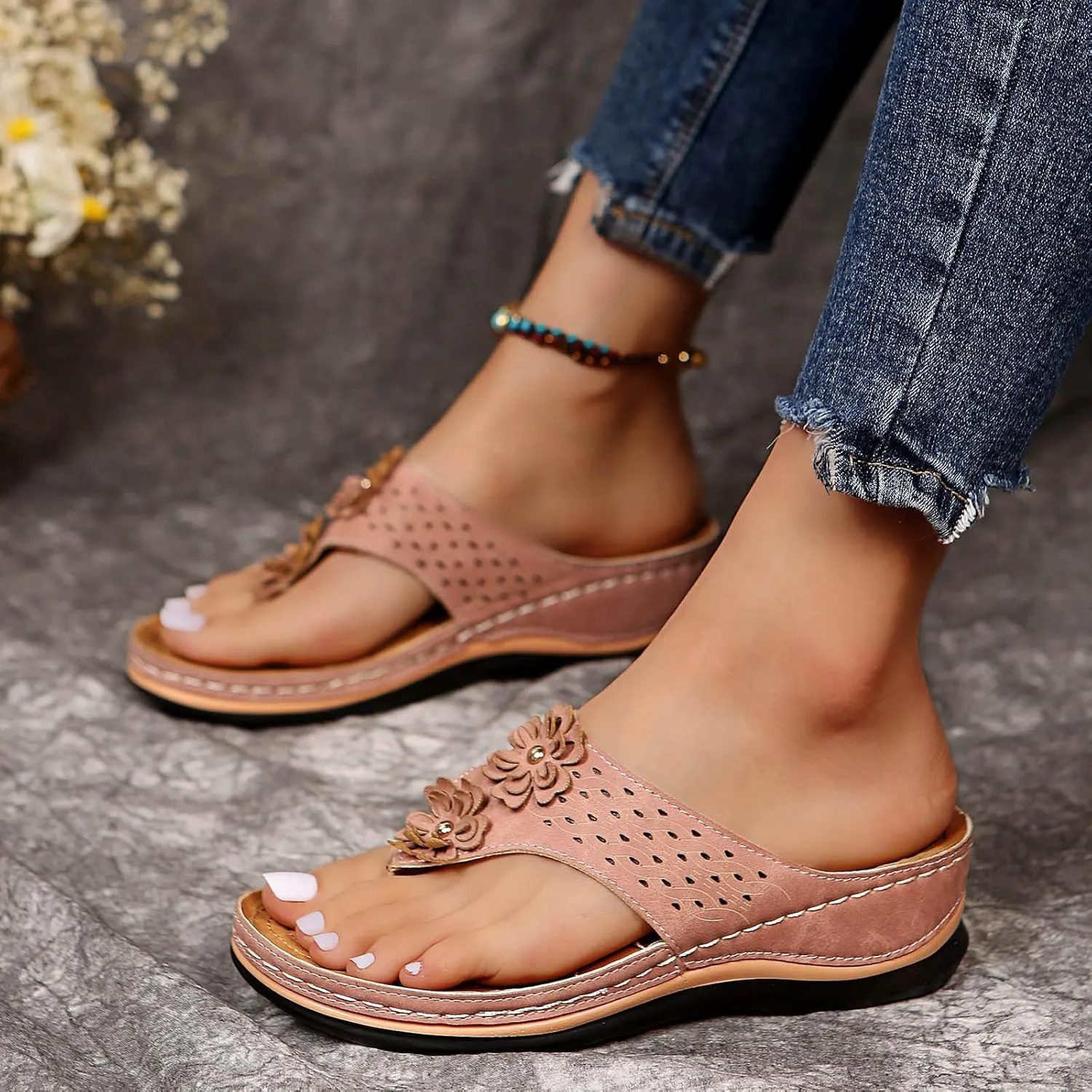 Cathalem Summer Sandals for Women 2024 Arch Support Sandals Flip Flops Comfortable Sandals Casual Orthotic Sandals