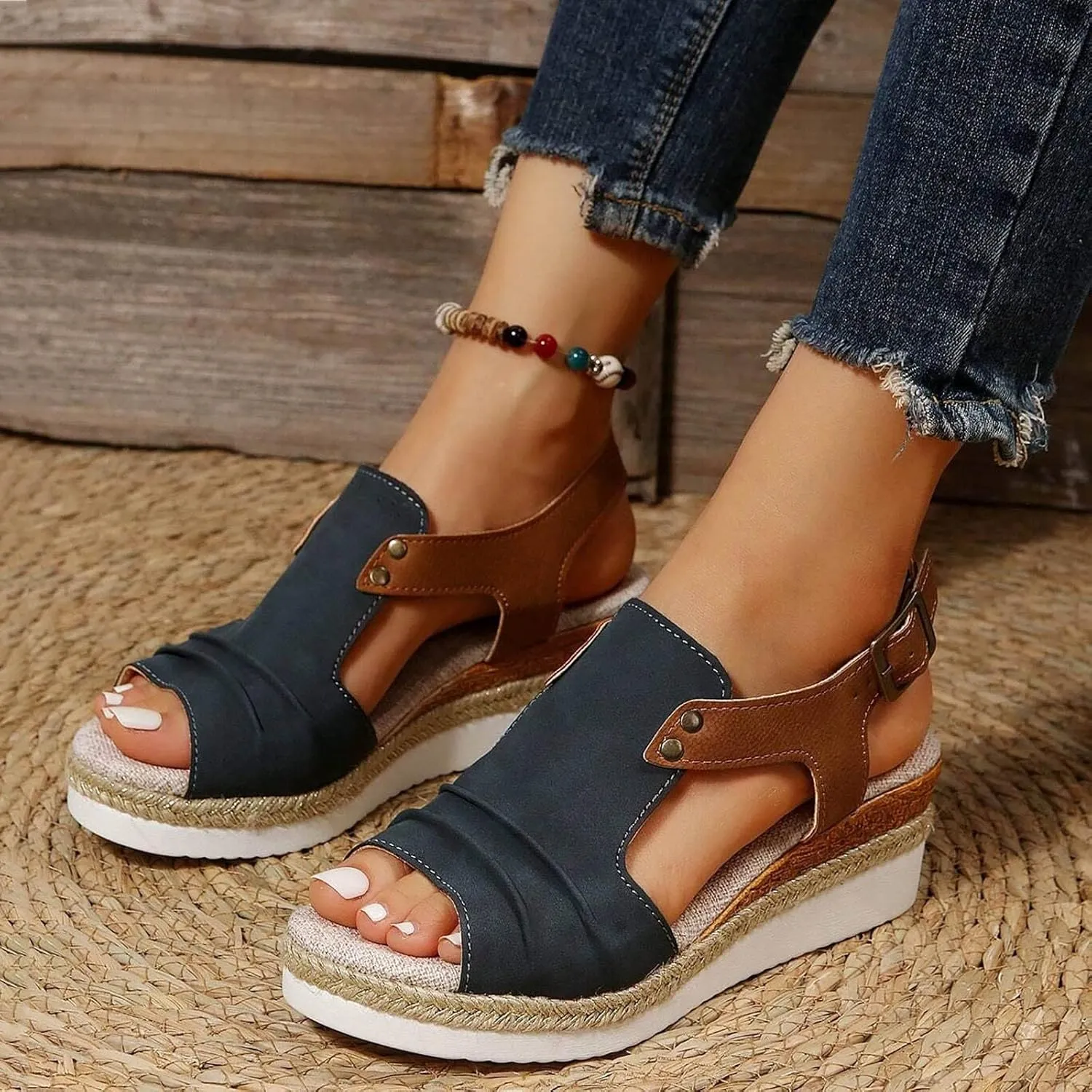 Cathalem Summer Sandals for Women 2024 Orthopedic Platform Sandals Espadrille Sandals Women Outdoor Beach Shoes
