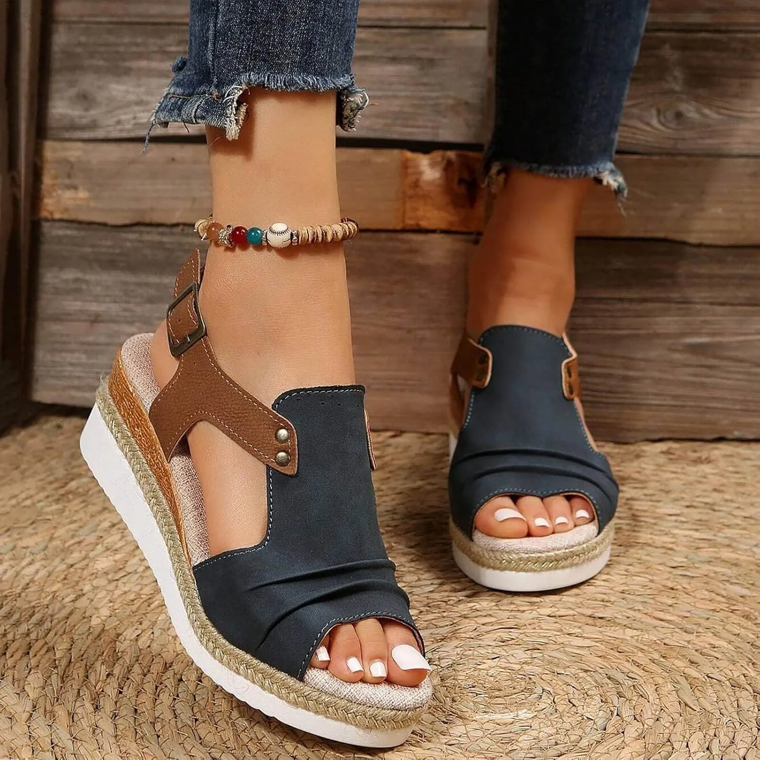 Cathalem Summer Sandals for Women 2024 Orthopedic Platform Sandals Espadrille Sandals Women Outdoor Beach Shoes
