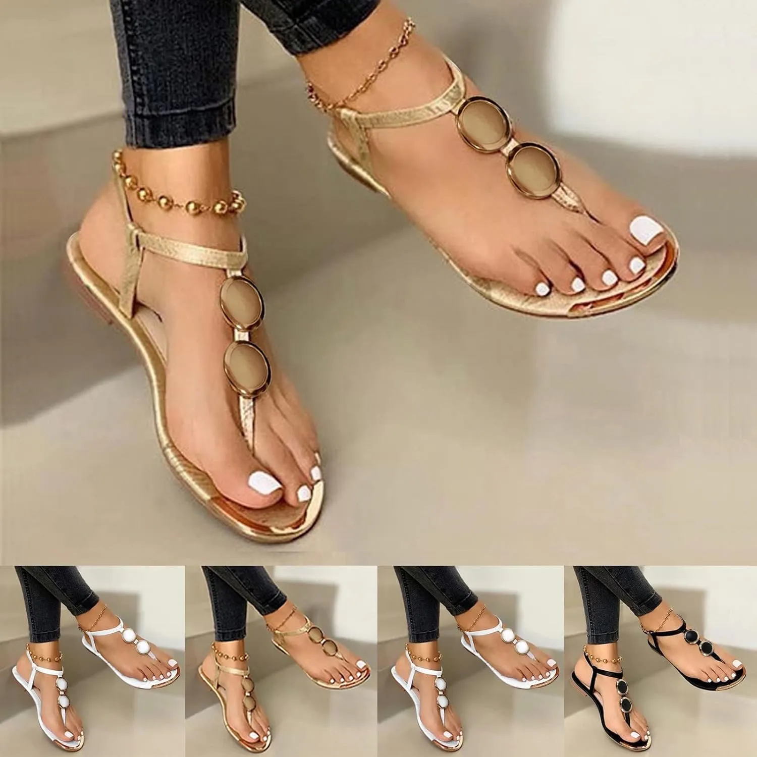 Cathalem Summer Sandals for Women 2024, Sandals Women Flat Platform Buckle Strap Open Toe Sandals