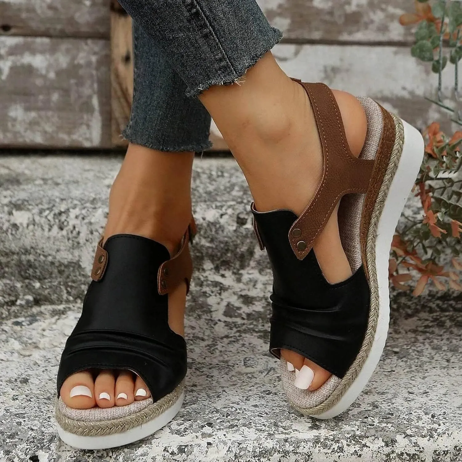 Cathalem Summer Sandals for Women 2024 Womens Open Toe Ankle Strap Sandals Casual Strappy High Wedges Slip on Sandals