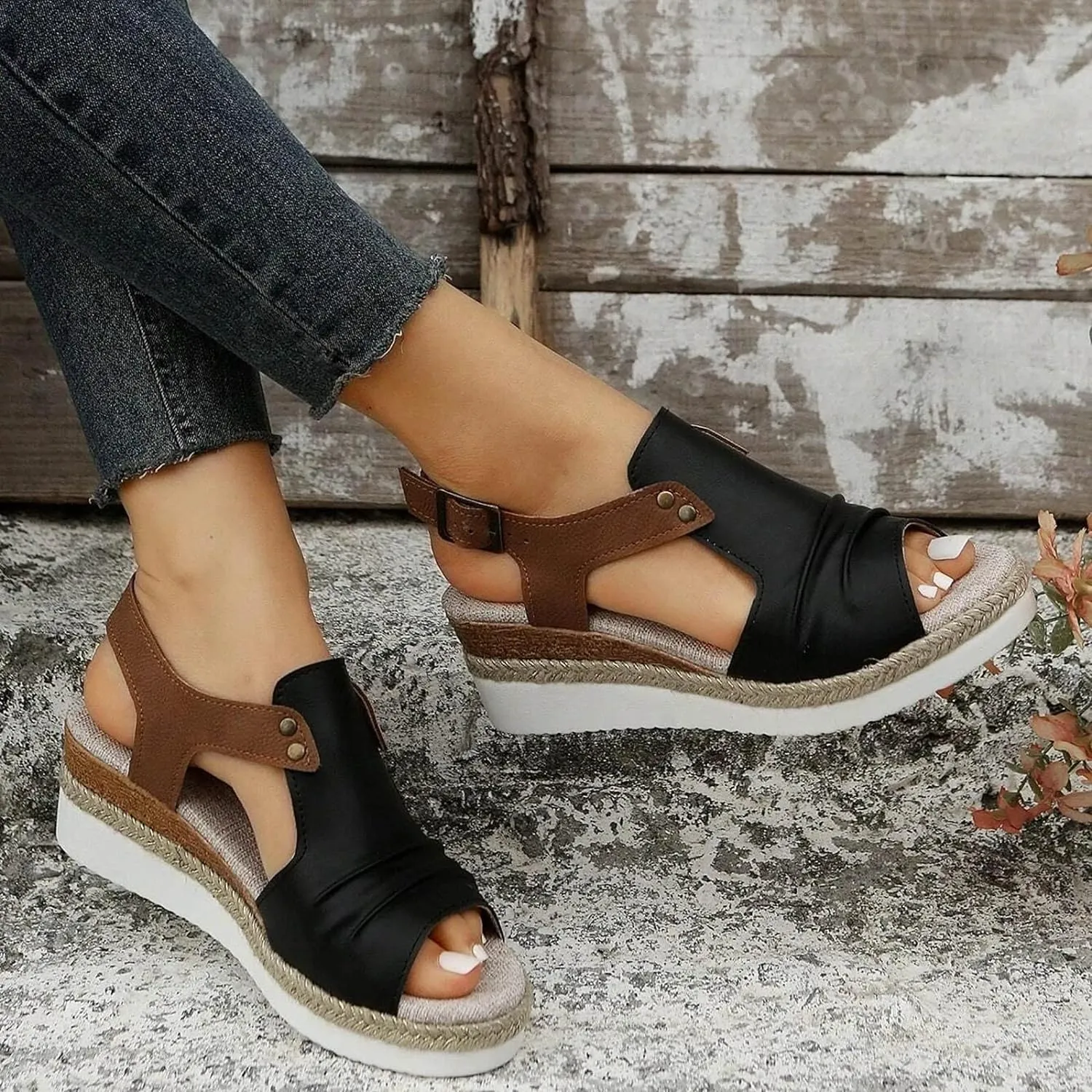 Cathalem Summer Sandals for Women 2024 Womens Open Toe Ankle Strap Sandals Casual Strappy High Wedges Slip on Sandals