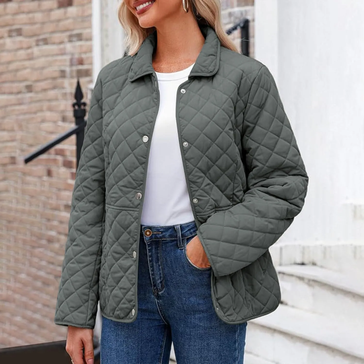 Ceboyel Women'S Quilted Barn Jackets 2024 Trendy Puffy Coats Quilted Bomber Jacket Lightweight Warm Winter Outerwear Clothing