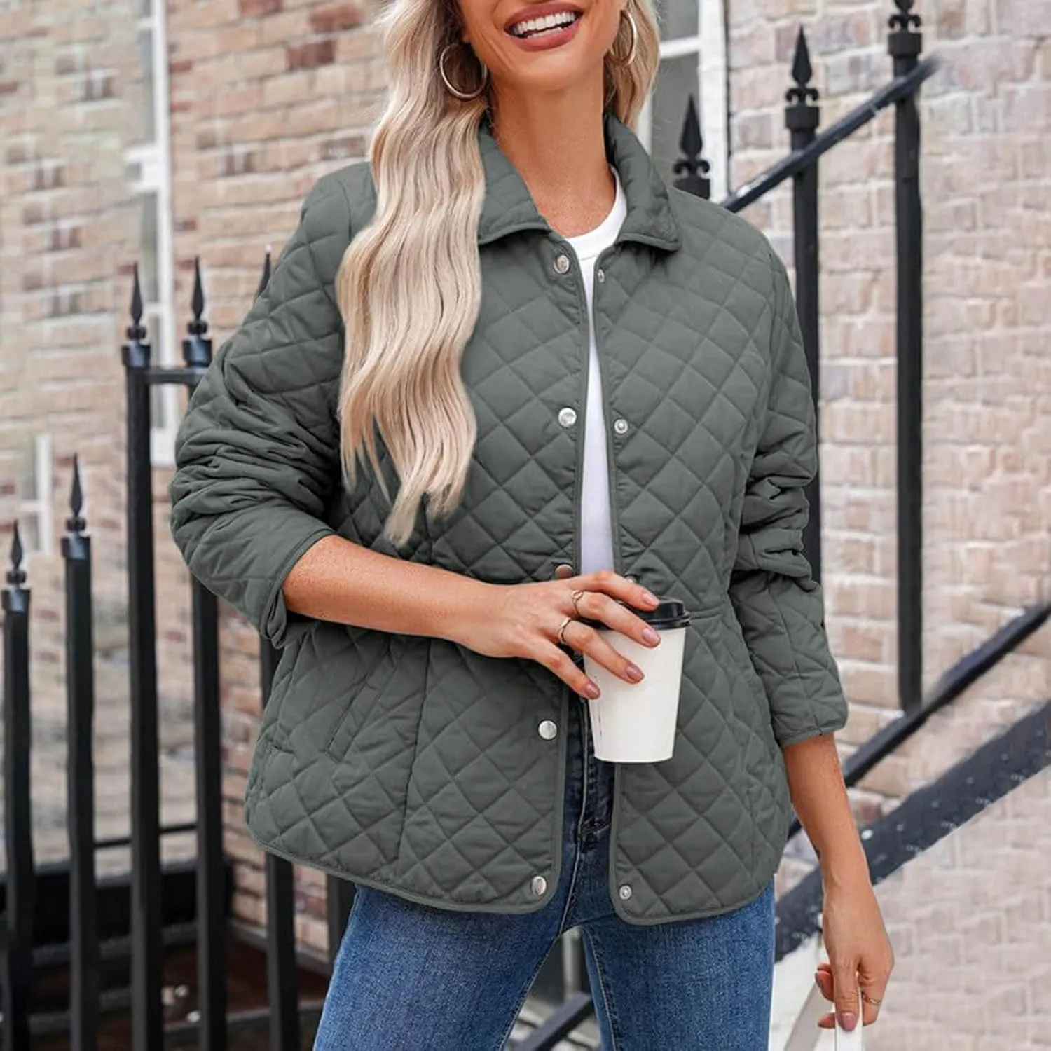 Ceboyel Women'S Quilted Barn Jackets 2024 Trendy Puffy Coats Quilted Bomber Jacket Lightweight Warm Winter Outerwear Clothing