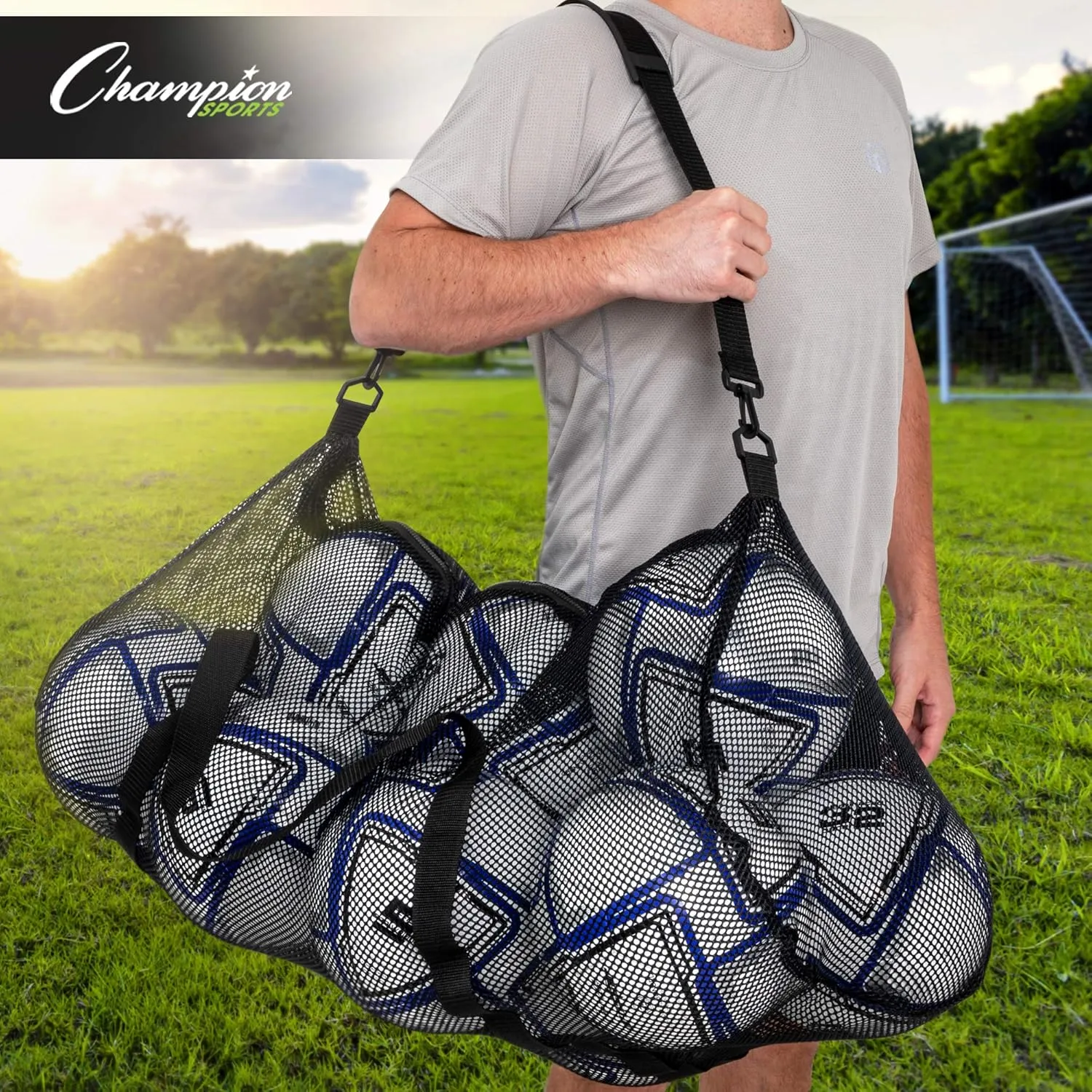 Champion Sports Mesh Duffle Bag with Zipper and Adjustable Shoulder Strap, 15 x 36 - Multipurpose, Oversized Gym Bag for Equipment, Sports Gear, Laundry - Breathable Mesh Scuba and Travel Bag