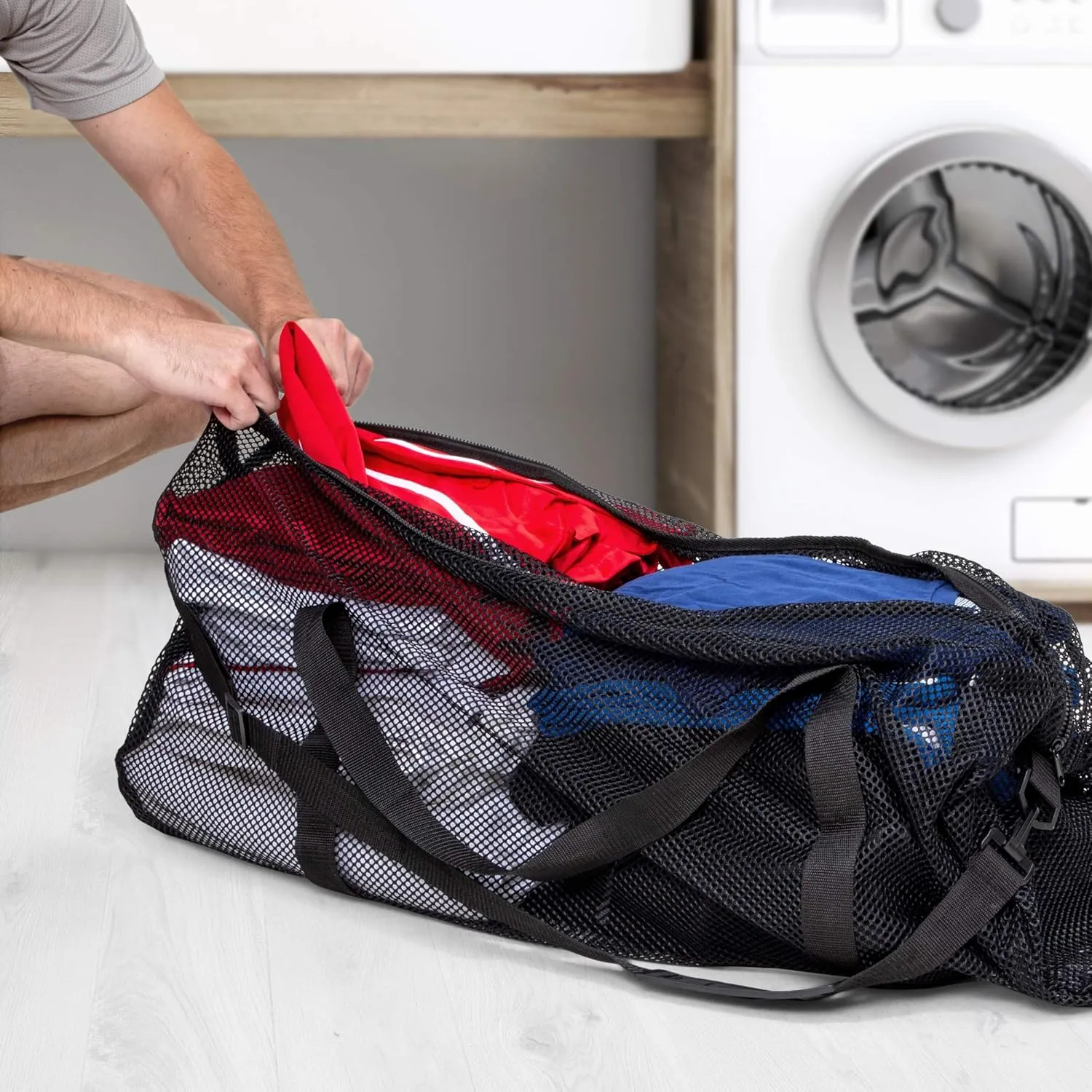 Champion Sports Mesh Duffle Bag with Zipper and Adjustable Shoulder Strap, 15 x 36 - Multipurpose, Oversized Gym Bag for Equipment, Sports Gear, Laundry - Breathable Mesh Scuba and Travel Bag