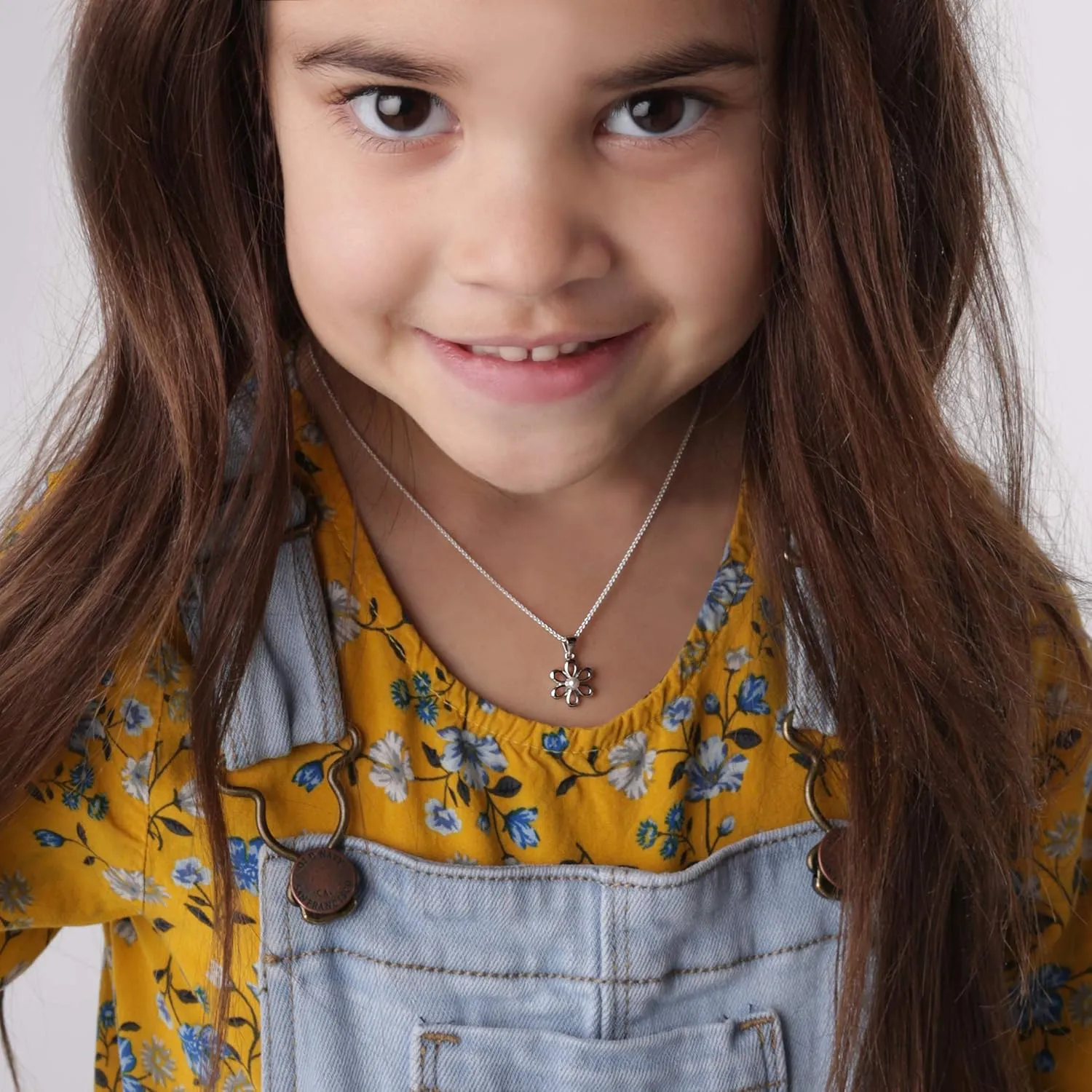 Cherished Moments Girl's Sterling Silver Daisy Flower Necklace with High-End Pearl Accent for Flower Girls 14"