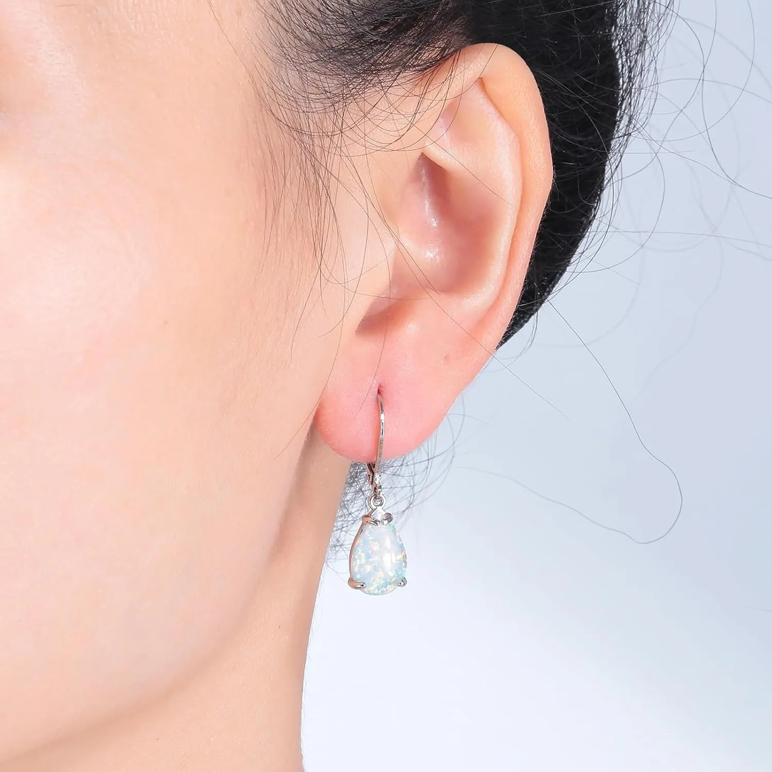 CiNily Teardrop Leverback Dangle Earrings for Women Hypoallergenic Created Fire Opal Pendant Drop Earrings 14K White/Rose/Gold Hanging Lever Earrings Fashion Graduation Party Jewelry Gifts