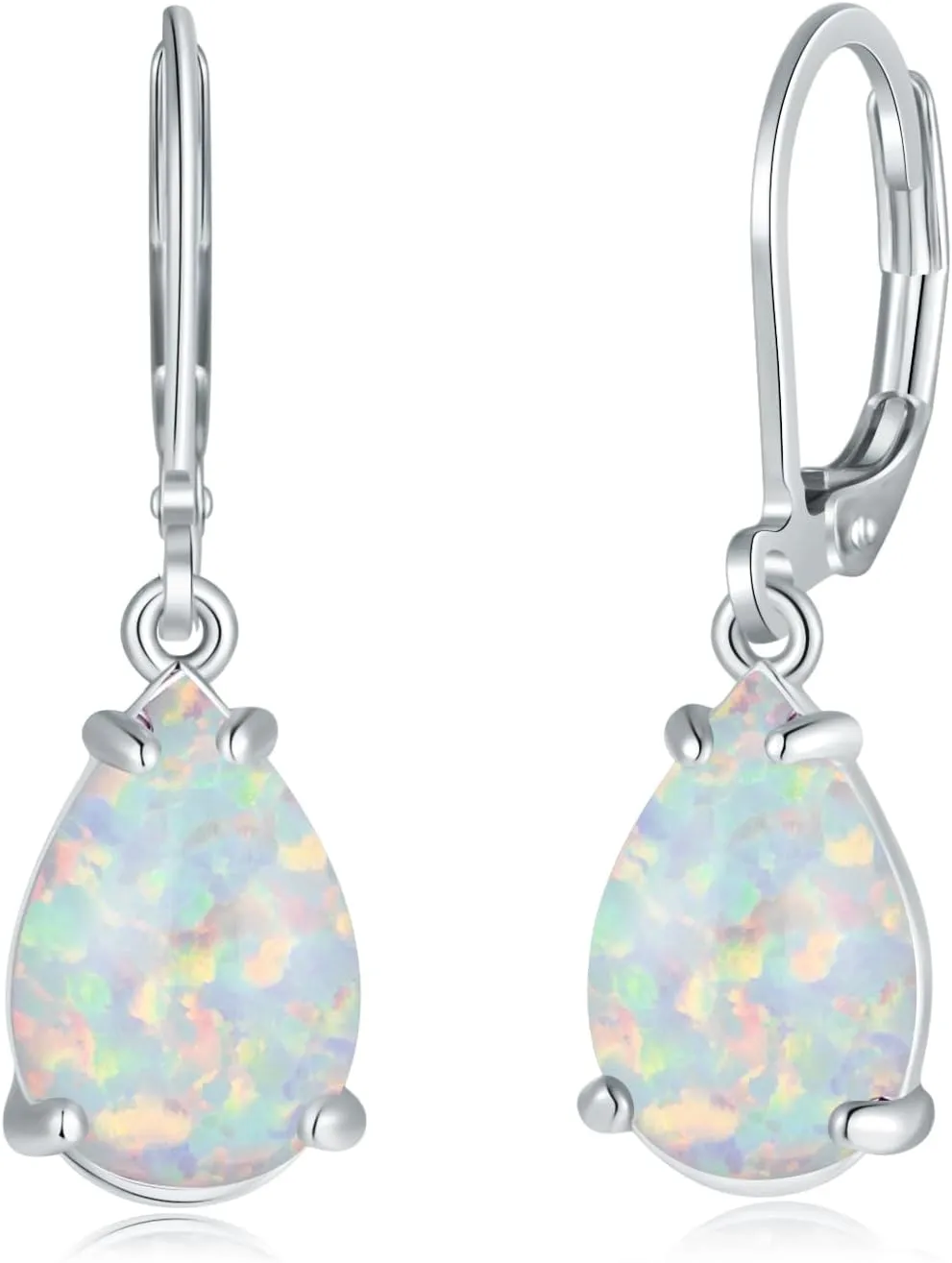 CiNily Teardrop Leverback Dangle Earrings for Women Hypoallergenic Created Fire Opal Pendant Drop Earrings 14K White/Rose/Gold Hanging Lever Earrings Fashion Graduation Party Jewelry Gifts
