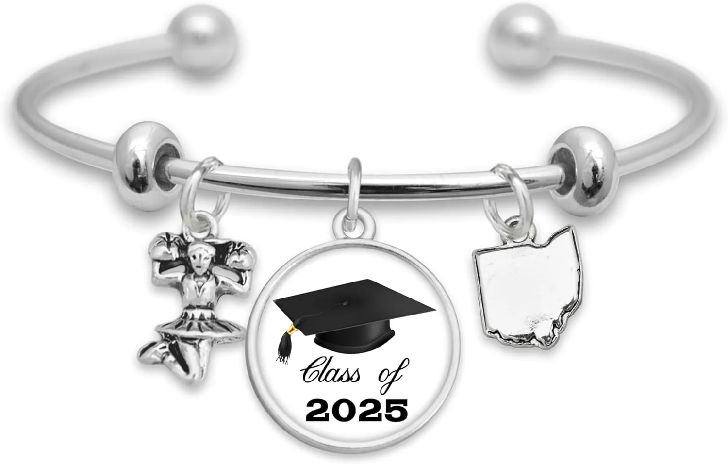 Class of 2025 Graduation Cap with Cheer and Choose Your State Outline Accent Charms Home Sweet Home Bracelet Jewelry Gift Graduate Hat Custom