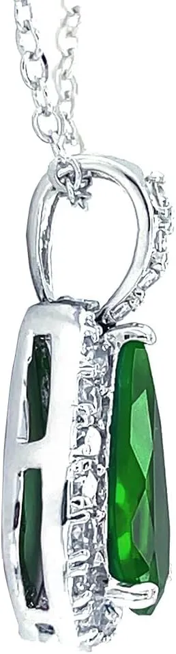 Classic Bridal Jewelry Large Pear Shape 24X15 Solitaire Teardrop Halo AAA 15CT CZ Simulated Gemstone Pendant Necklace For Women Prom Bridesmaid Wedding Silver Plated