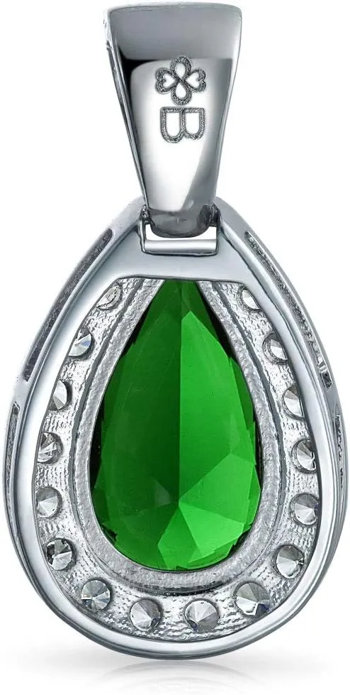 Classic Bridal Jewelry Large Pear Shape 24X15 Solitaire Teardrop Halo AAA 15CT CZ Simulated Gemstone Pendant Necklace For Women Prom Bridesmaid Wedding Silver Plated
