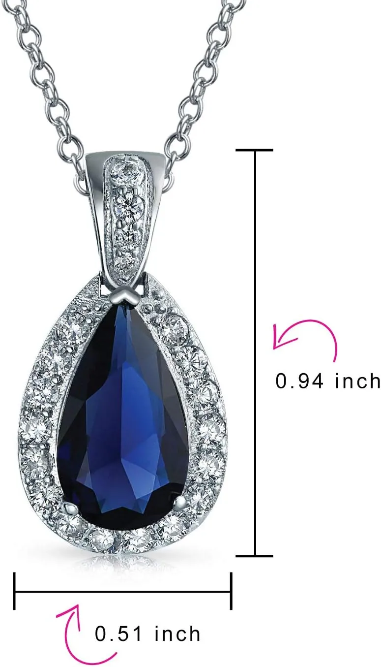 Classic Bridal Jewelry Large Pear Shape 24X15 Solitaire Teardrop Halo AAA 15CT CZ Simulated Gemstone Pendant Necklace For Women Prom Bridesmaid Wedding Silver Plated