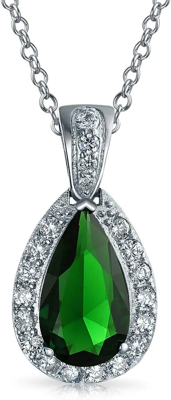 Classic Bridal Jewelry Large Pear Shape 24X15 Solitaire Teardrop Halo AAA 15CT CZ Simulated Gemstone Pendant Necklace For Women Prom Bridesmaid Wedding Silver Plated
