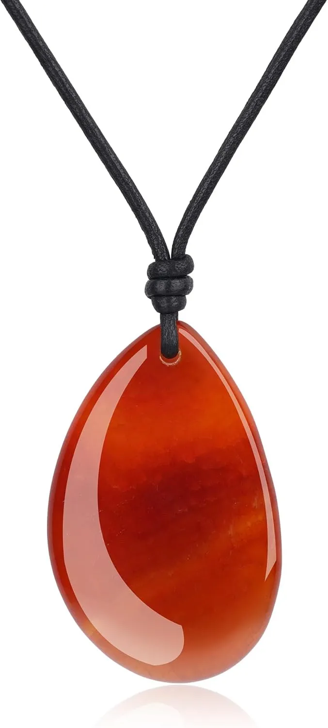 COAI Genuine Leather Necklace for Women, Big Teardrop Heart Pendant Crystal Necklace for Women