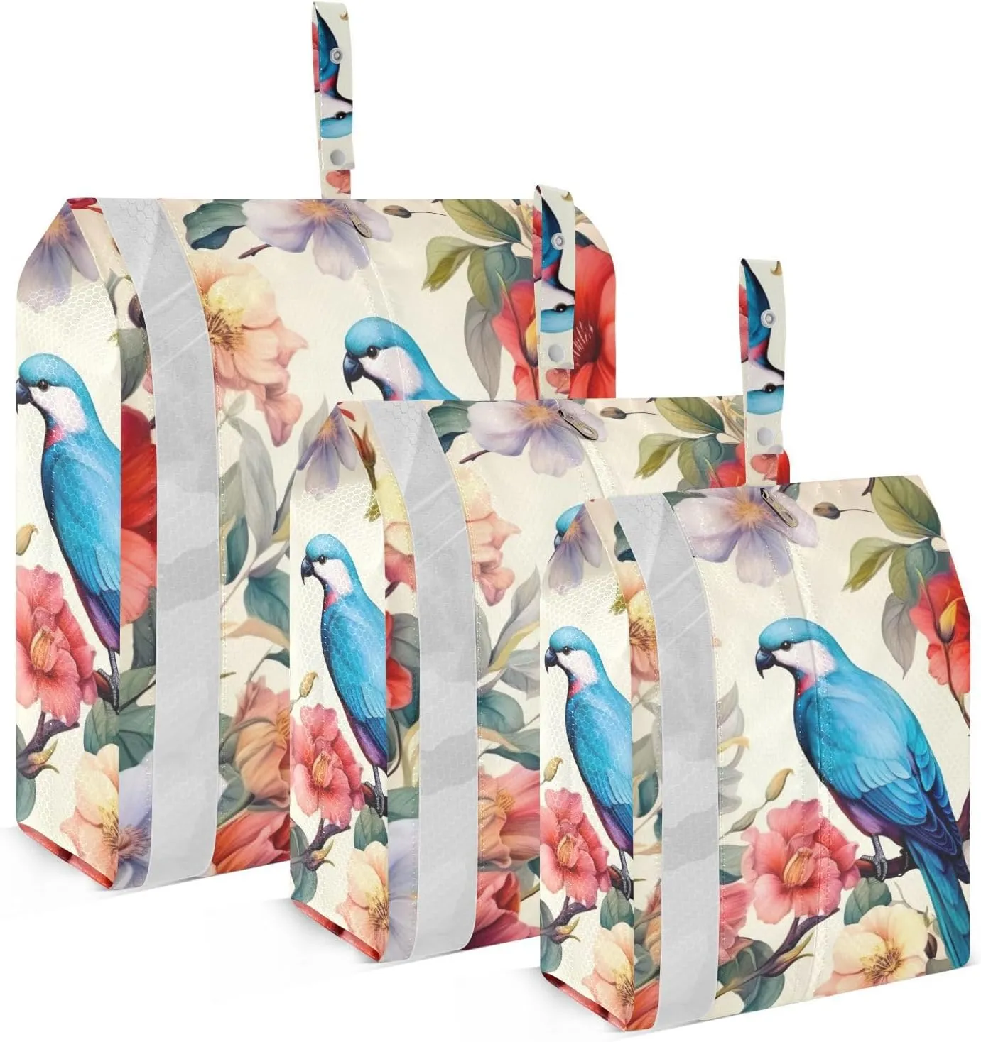 Colorful Flower Bird Packing Cubes Set of 3, Lightweight Travel Luggage Organizers Foldable Bags for Easy Packing and Organization