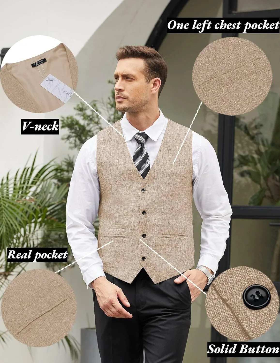 COOFANDY Men's Casual Business Vests Lightweight Waistcoat Slim Fit Suit Vest