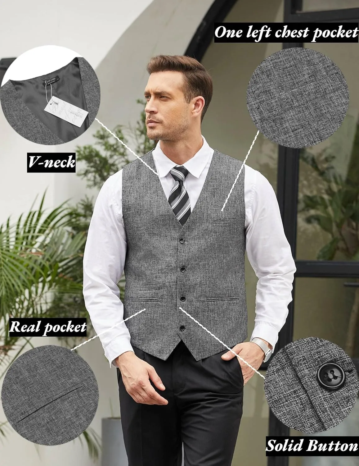 COOFANDY Men's Casual Business Vests Lightweight Waistcoat Slim Fit Suit Vest