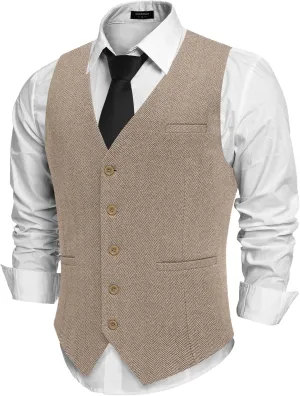 COOFANDY Men's Herringbone Tweed Suit Vests Slim Fit Waistcoat Casual Business Dress Vest
