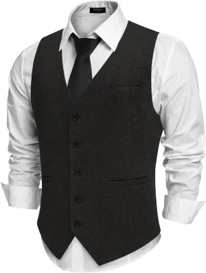 COOFANDY Men's Herringbone Tweed Suit Vests Slim Fit Waistcoat Casual Business Dress Vest