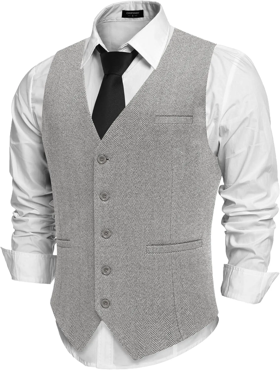 COOFANDY Men's Herringbone Tweed Suit Vests Slim Fit Waistcoat Casual Business Dress Vest