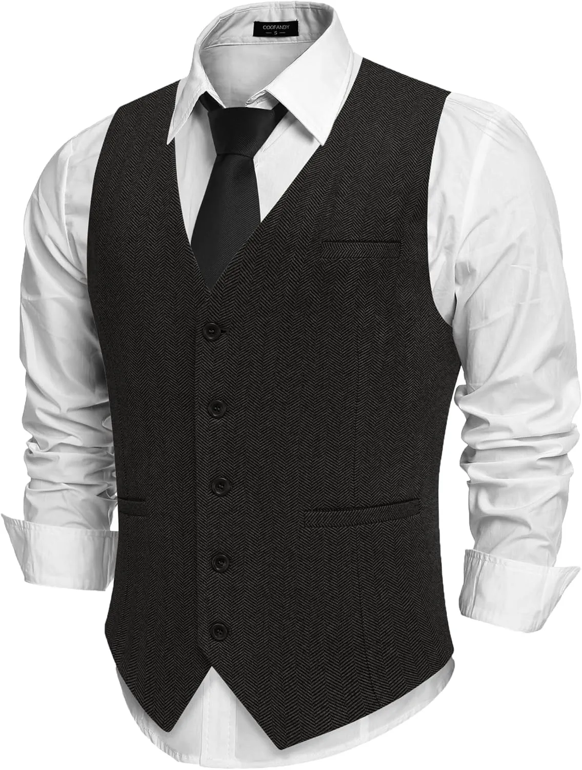 COOFANDY Men's Herringbone Tweed Suit Vests Slim Fit Waistcoat Casual Business Dress Vest