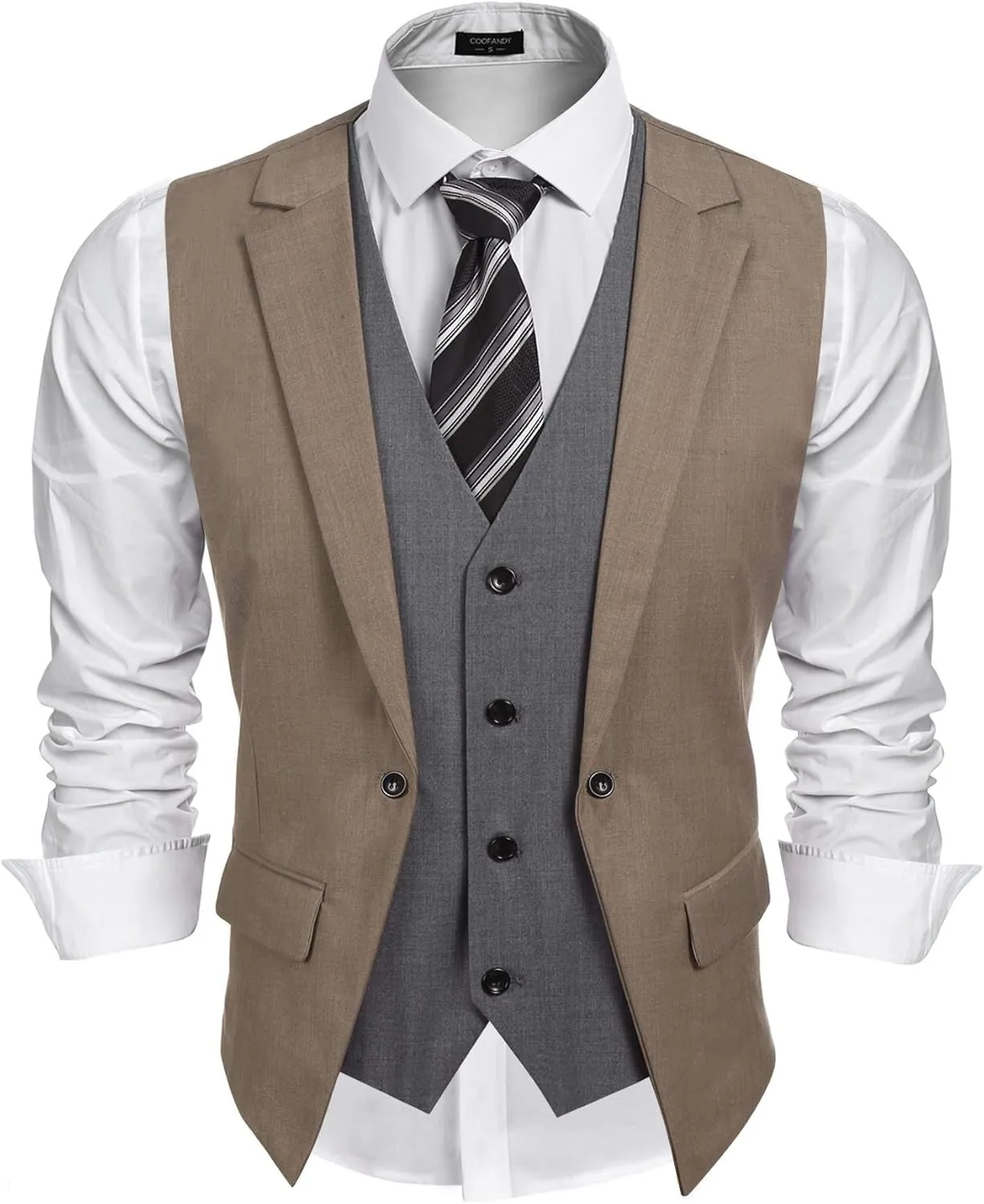 COOFANDY Men's Layered Suit Vest Business Dress Vests Formal Wedding Waistcoat Slim Fit