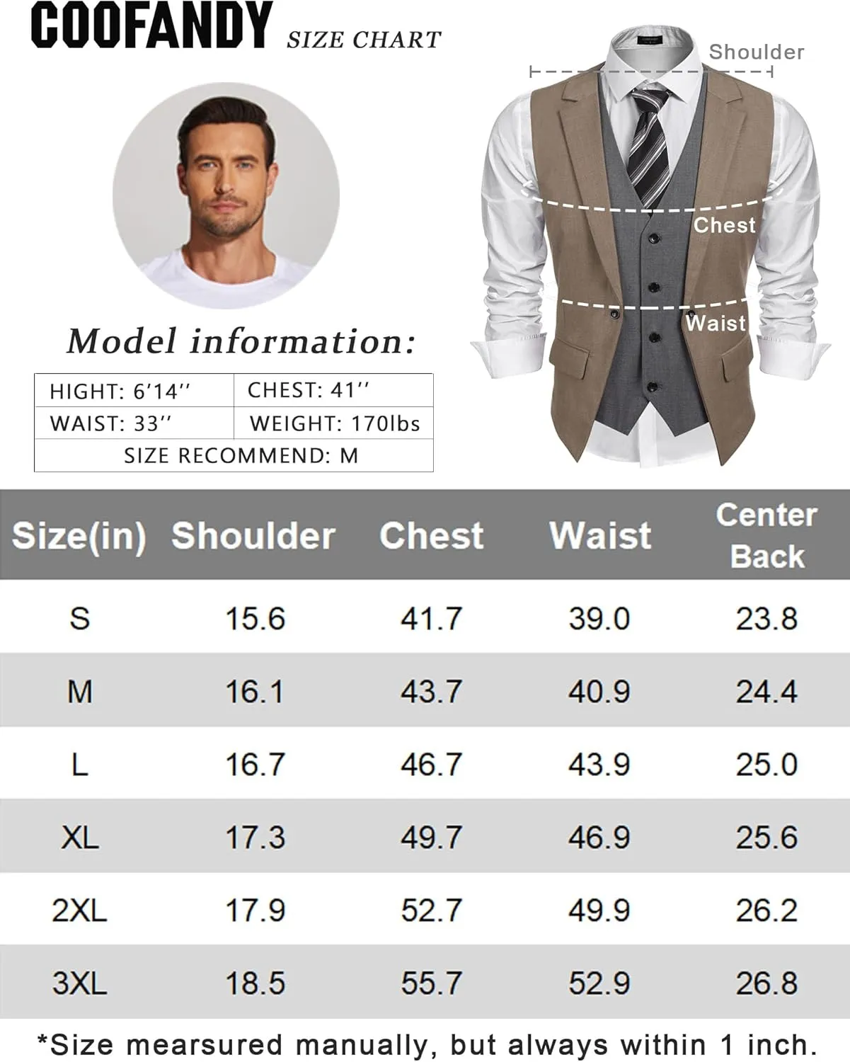 COOFANDY Men's Layered Suit Vest Business Dress Vests Formal Wedding Waistcoat Slim Fit