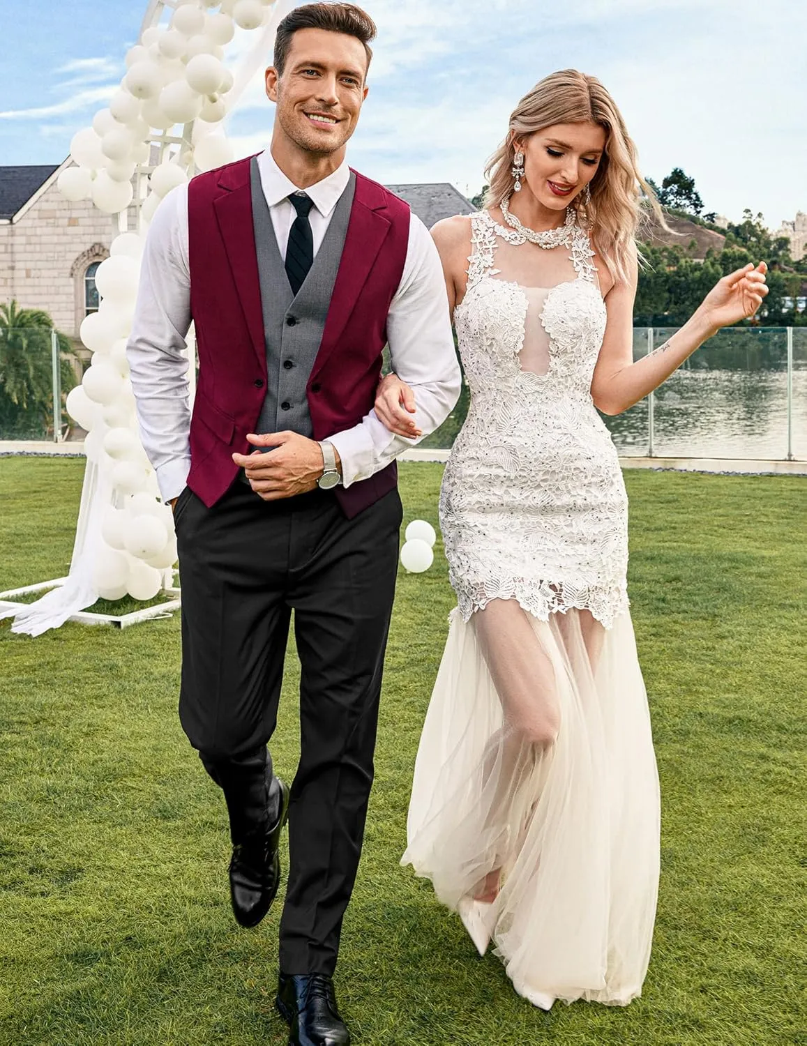 COOFANDY Men's Layered Suit Vest Business Dress Vests Formal Wedding Waistcoat Slim Fit