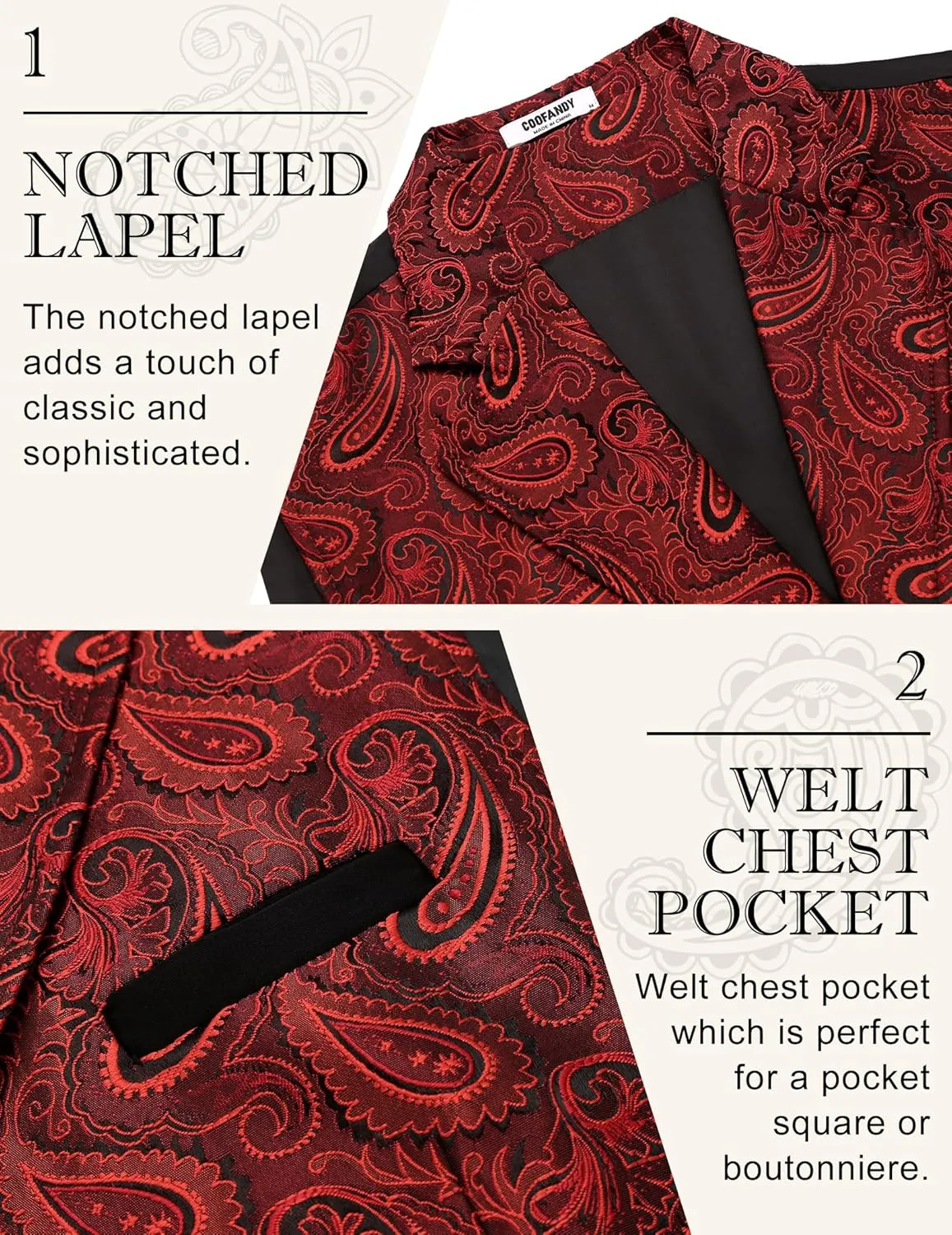 COOFANDY Mens Suit Vest Paisley Floral Victorian Vests Gothic Steampunk Formal Waistcoat Tuxedo Vests with Notched Lapels