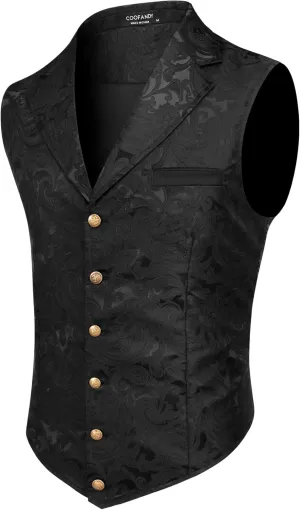 COOFANDY Mens Suit Vest Paisley Floral Victorian Vests Gothic Steampunk Formal Waistcoat Tuxedo Vests with Notched Lapels