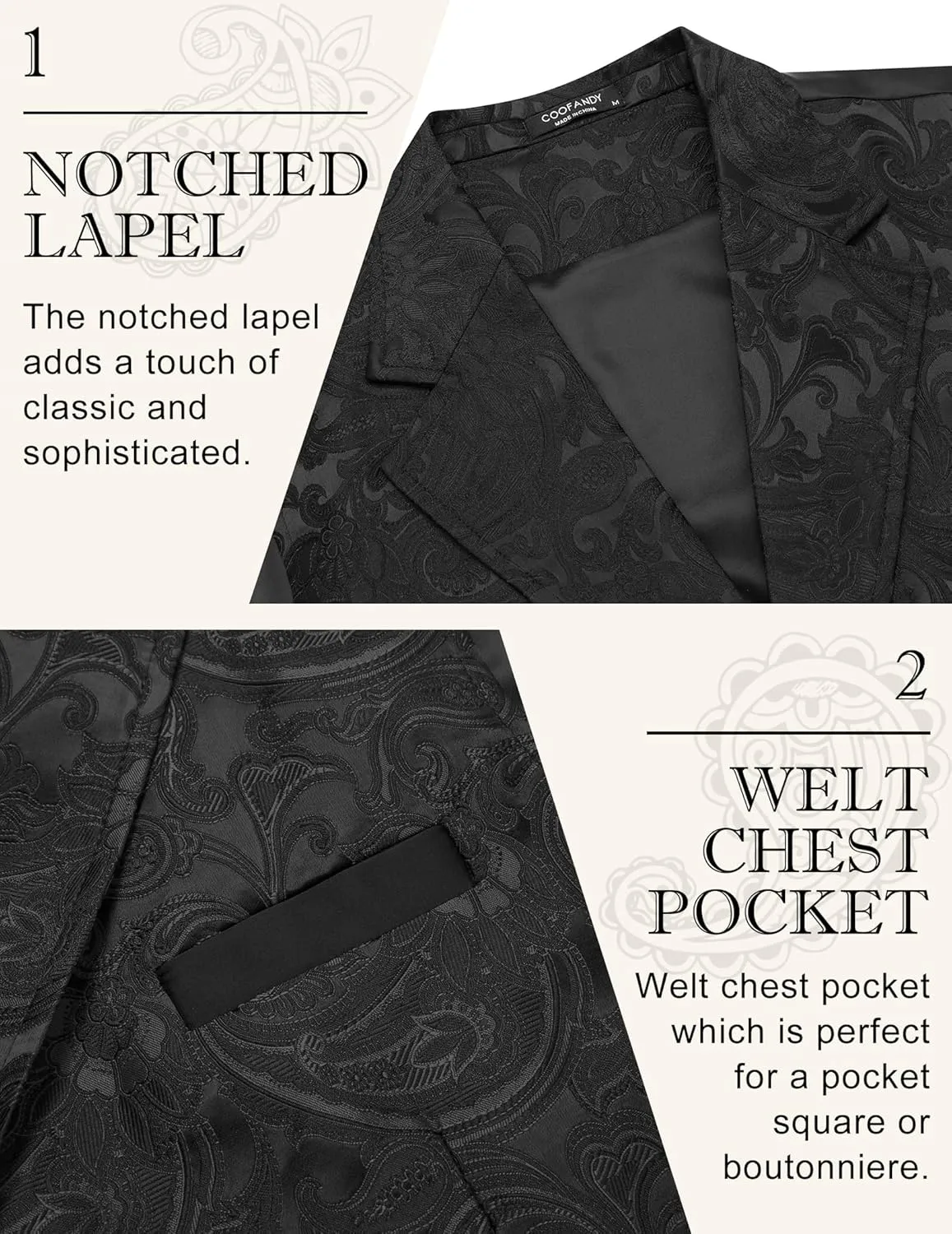 COOFANDY Mens Suit Vest Paisley Floral Victorian Vests Gothic Steampunk Formal Waistcoat Tuxedo Vests with Notched Lapels