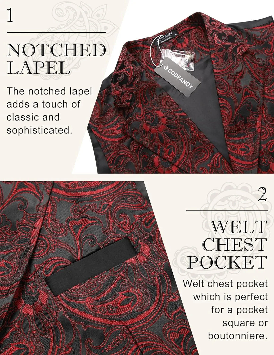 COOFANDY Mens Suit Vest Paisley Floral Victorian Vests Gothic Steampunk Formal Waistcoat Tuxedo Vests with Notched Lapels