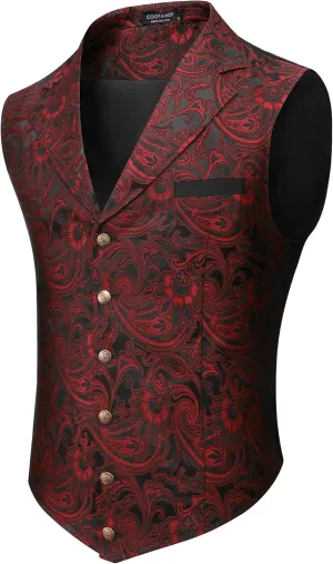 COOFANDY Mens Suit Vest Paisley Floral Victorian Vests Gothic Steampunk Formal Waistcoat Tuxedo Vests with Notched Lapels