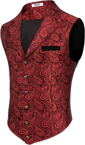 COOFANDY Mens Suit Vest Paisley Floral Victorian Vests Gothic Steampunk Formal Waistcoat Tuxedo Vests with Notched Lapels