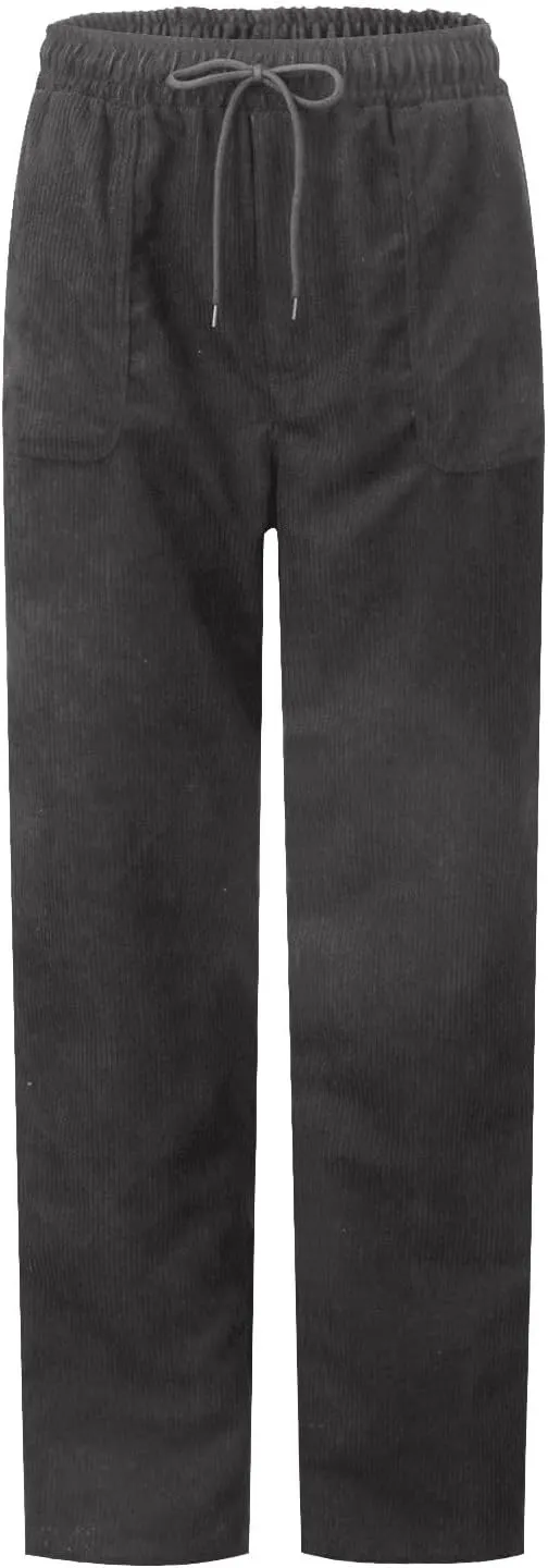 Corduroy Pants Women Elastic High Waist Loose Fit Straight Leg Pants Comfy Drawstring Work Pants Trousers w/Pockets