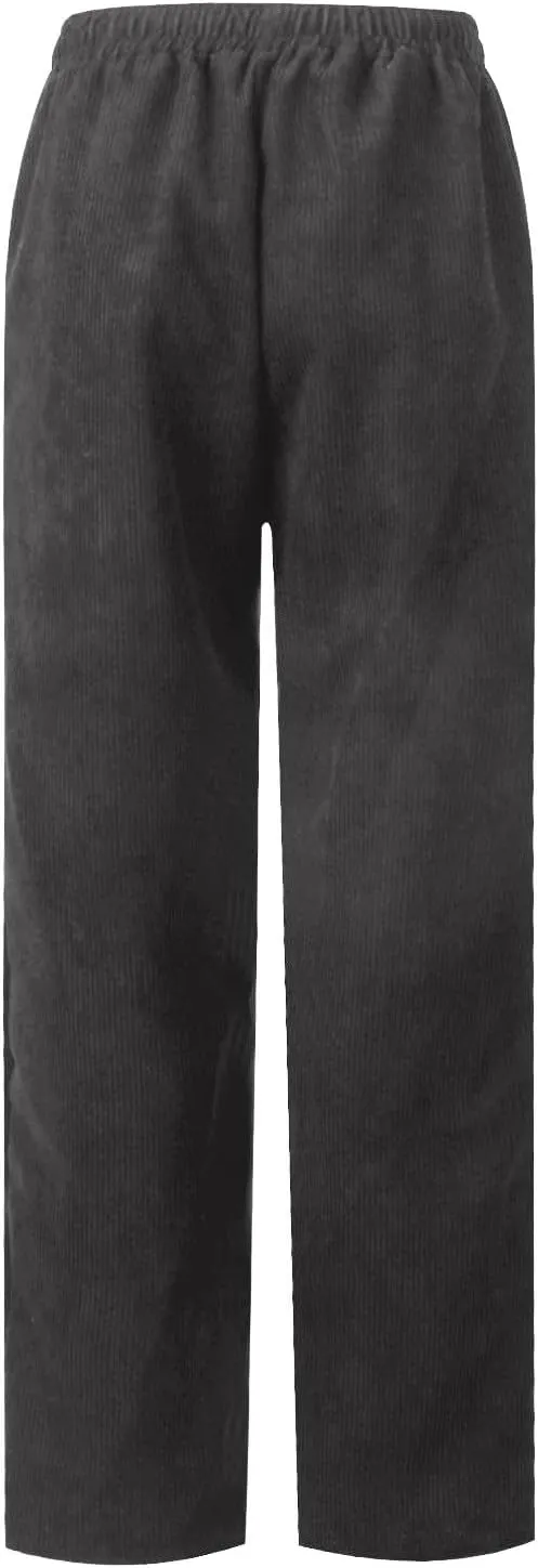 Corduroy Pants Women Elastic High Waist Loose Fit Straight Leg Pants Comfy Drawstring Work Pants Trousers w/Pockets