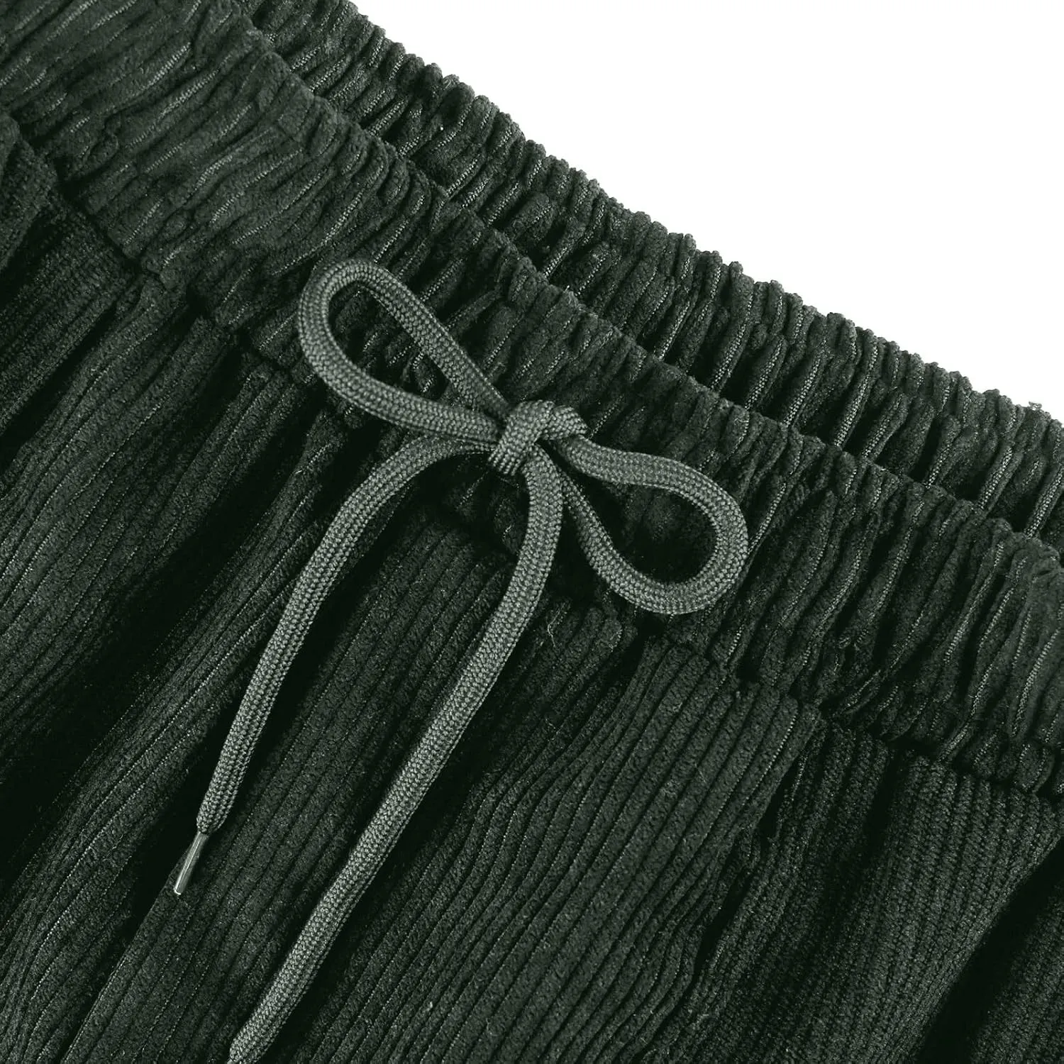 Corduroy Pants Women Elastic High Waist Loose Fit Straight Leg Pants Comfy Drawstring Work Pants Trousers w/Pockets