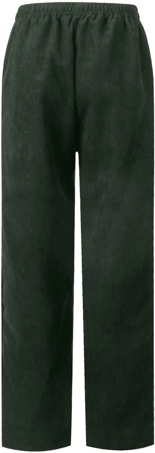 Corduroy Pants Women Elastic High Waist Loose Fit Straight Leg Pants Comfy Drawstring Work Pants Trousers w/Pockets