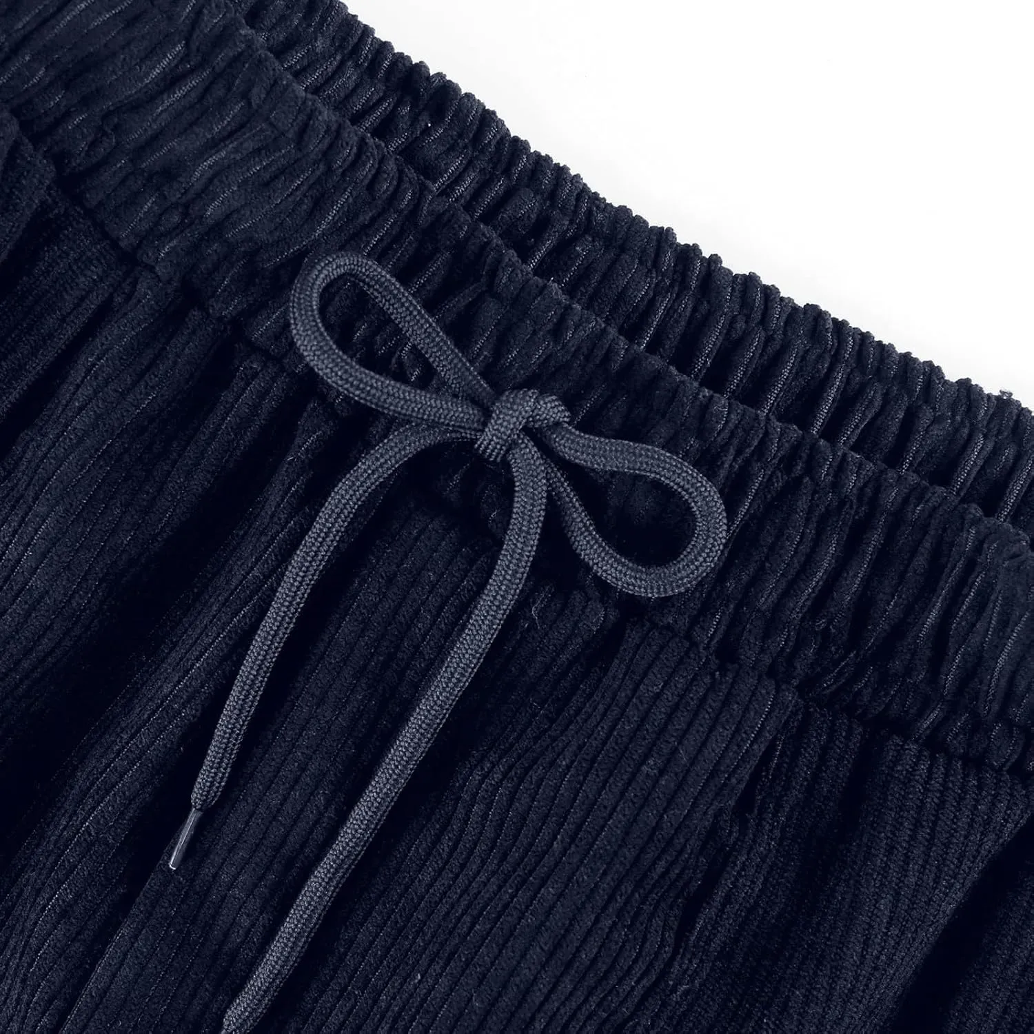 Corduroy Pants Women Elastic High Waist Loose Fit Straight Leg Pants Comfy Drawstring Work Pants Trousers w/Pockets