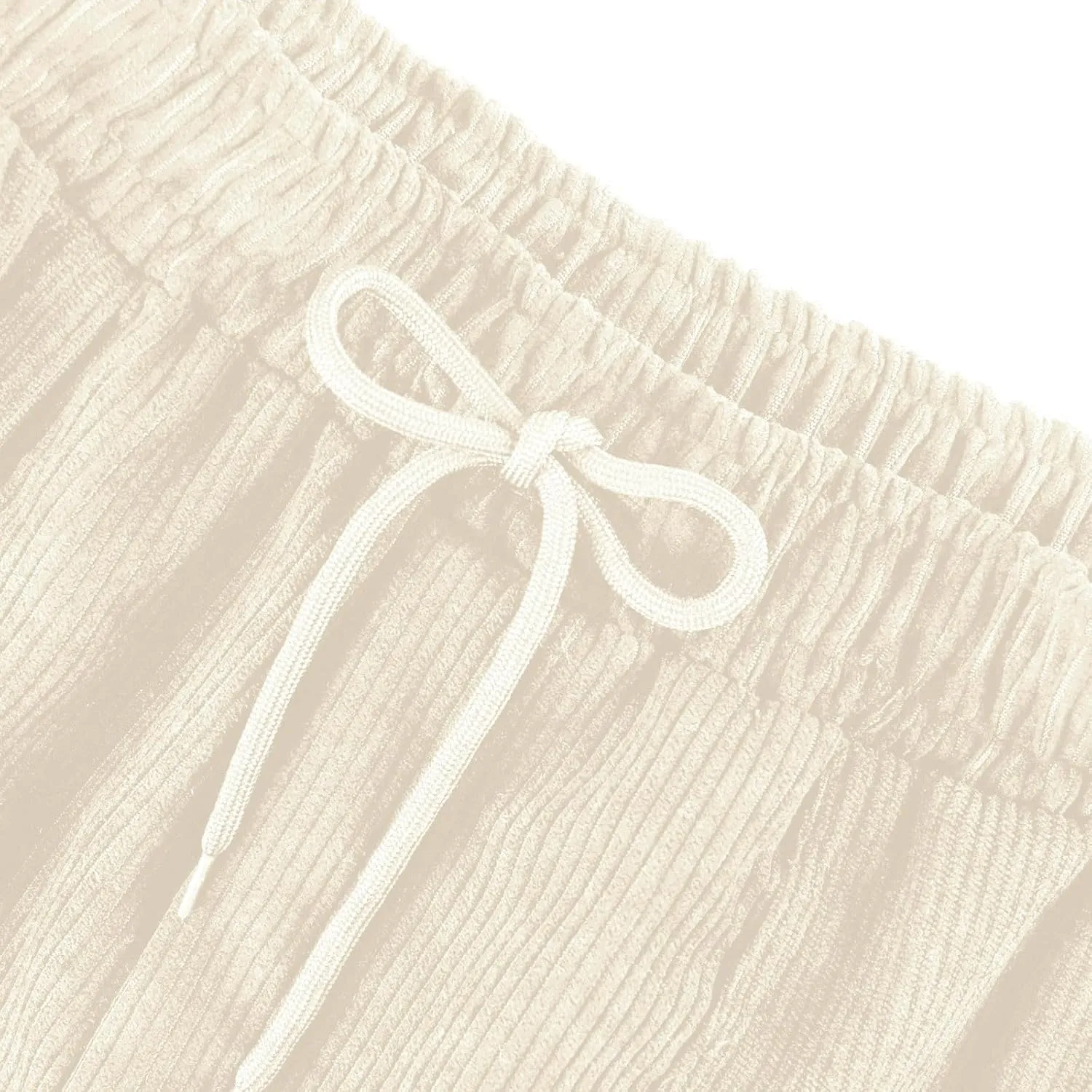 Corduroy Pants Women Elastic High Waist Loose Fit Straight Leg Pants Comfy Drawstring Work Pants Trousers w/Pockets