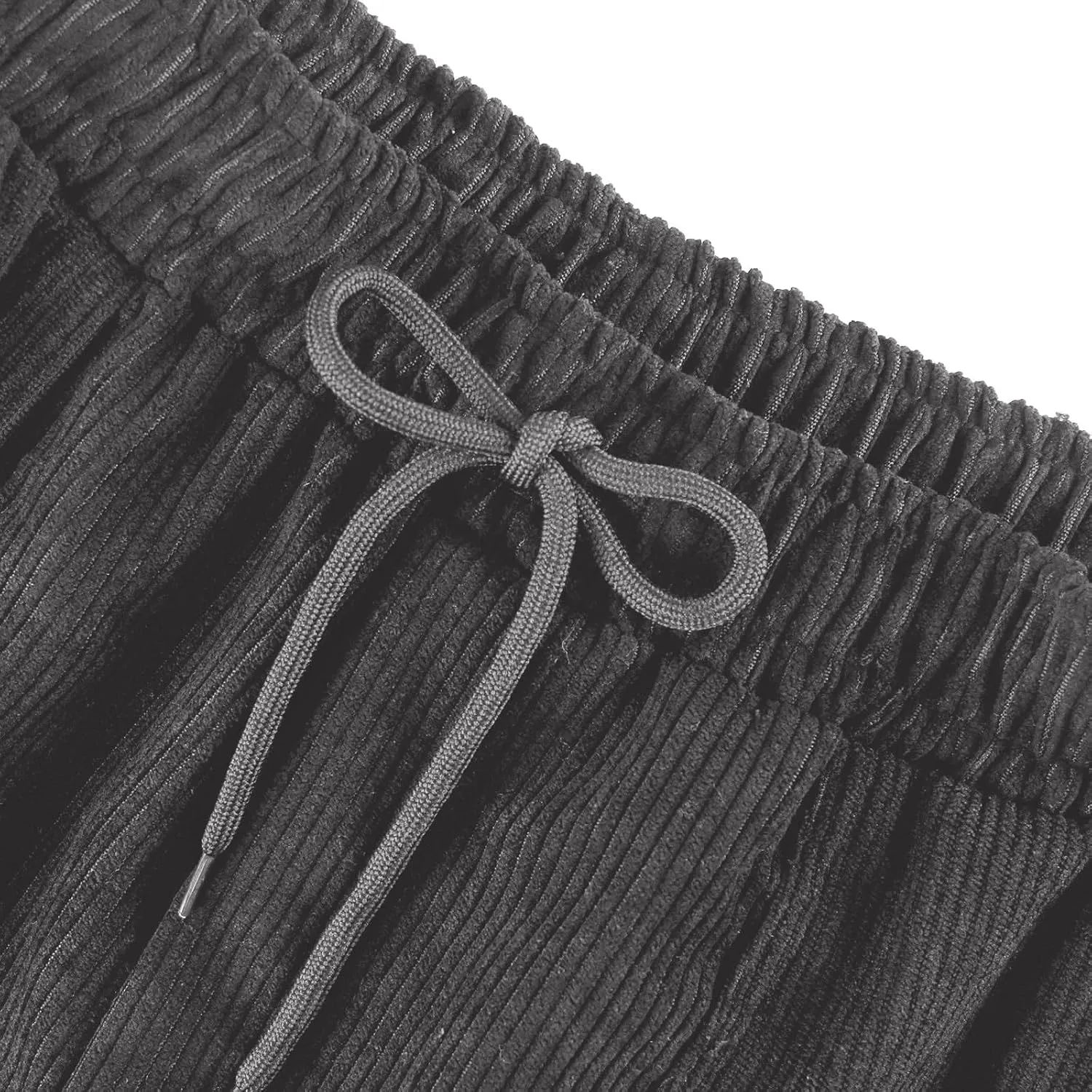 Corduroy Pants Women Elastic High Waist Loose Fit Straight Leg Pants Comfy Drawstring Work Pants Trousers w/Pockets