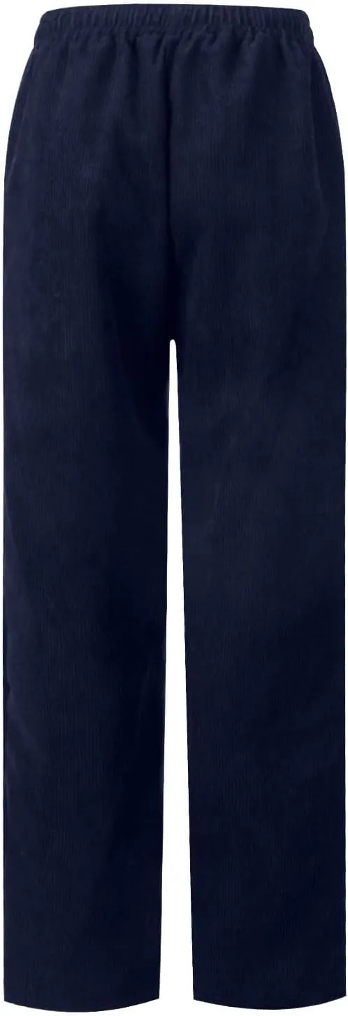 Corduroy Pants Women Elastic High Waist Loose Fit Straight Leg Pants Comfy Drawstring Work Pants Trousers w/Pockets
