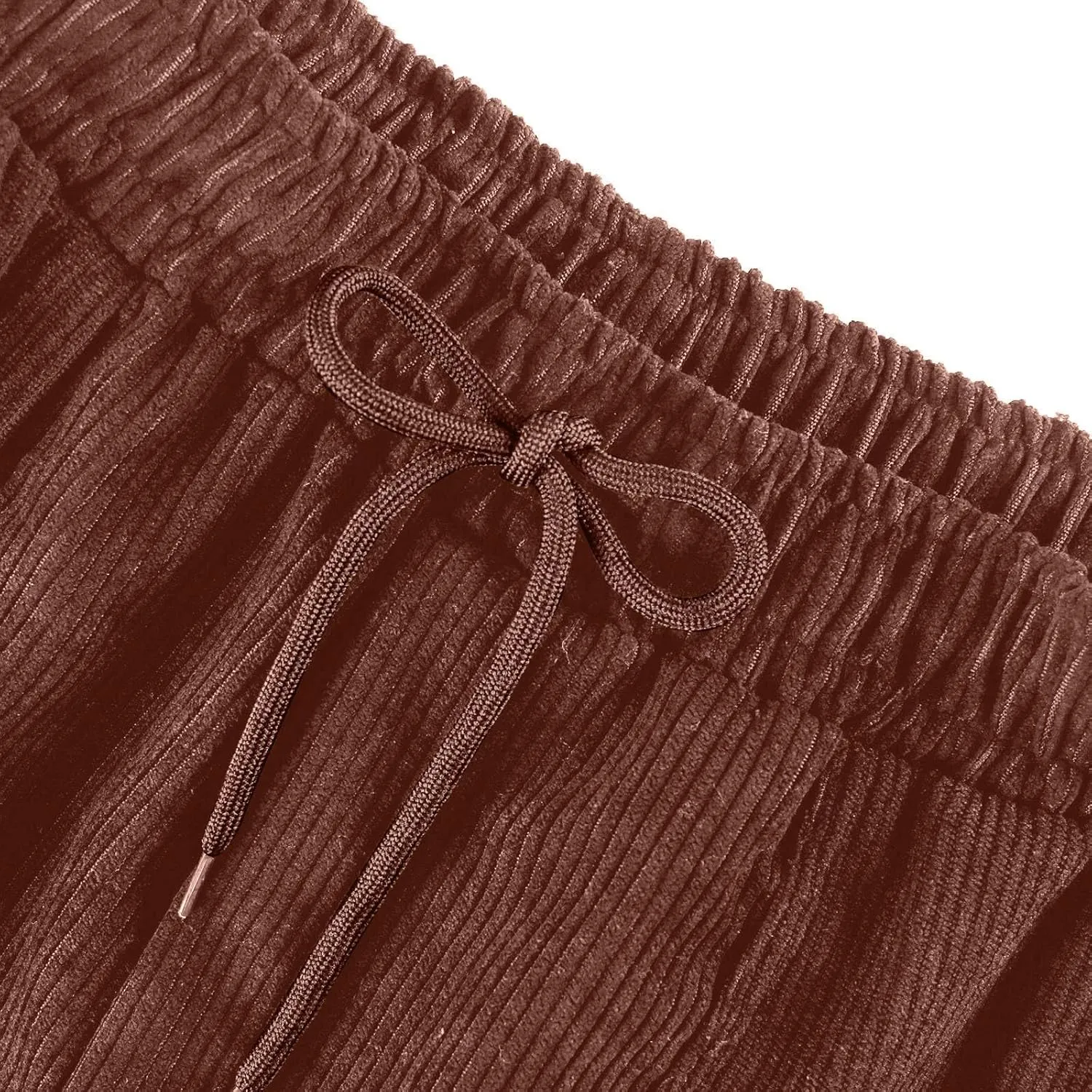 Corduroy Pants Women Elastic High Waist Loose Fit Straight Leg Pants Comfy Drawstring Work Pants Trousers w/Pockets