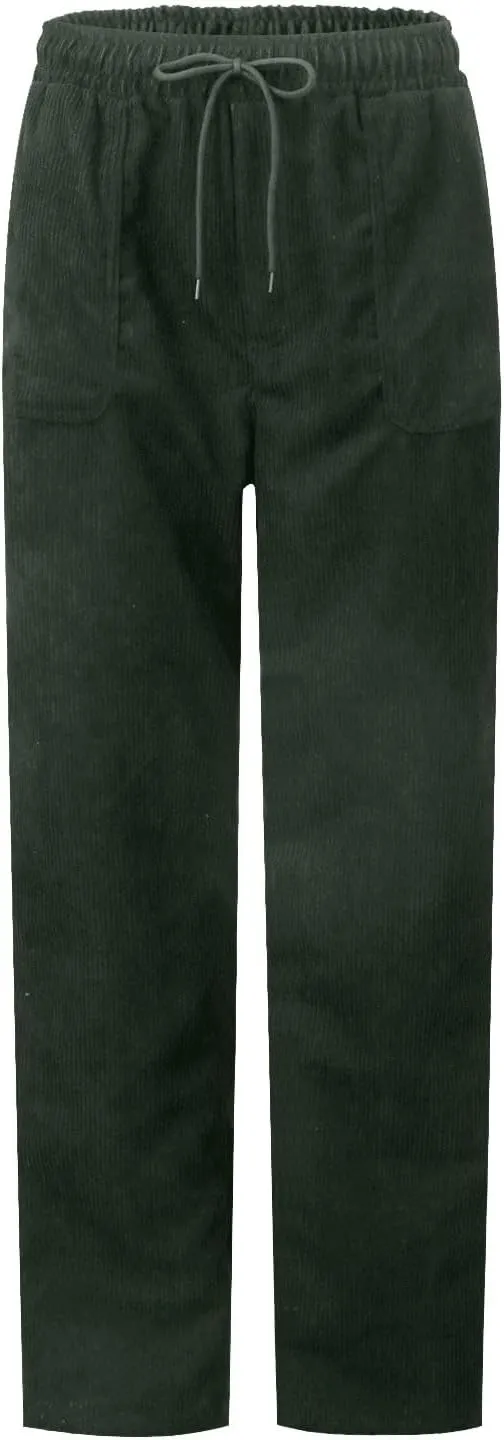 Corduroy Pants Women Elastic High Waist Loose Fit Straight Leg Pants Comfy Drawstring Work Pants Trousers w/Pockets