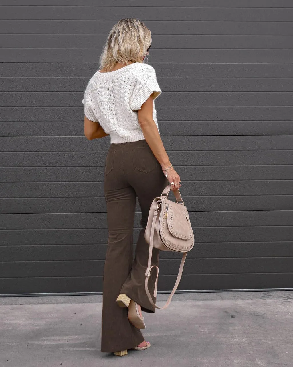 Corduroy Pants Women High Waist Flare Pants Casual Wide Leg Trousers with Pockets