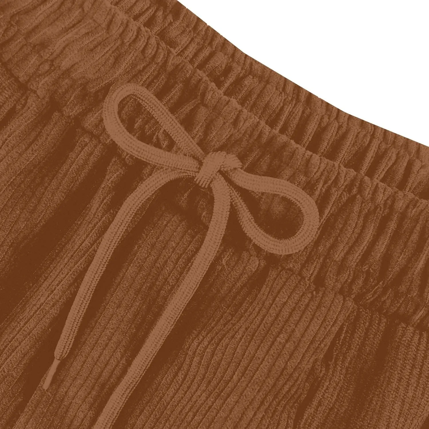 Corduroy Pants Women High Waisted Wide Leg Pants Casual Drawstring Elastic Waist Straight Leg Pants with Pockets