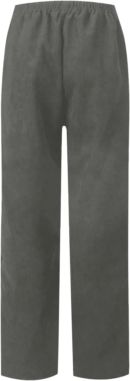 Corduroy Pants Women High Waisted Wide Leg Pants Casual Drawstring Elastic Waist Straight Leg Pants with Pockets